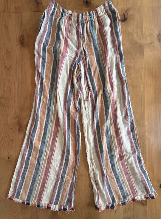 Cato Pants - Cato Women's Striped Linen-Blend Wide-Leg Pull-On Pants with Raw Hem Small